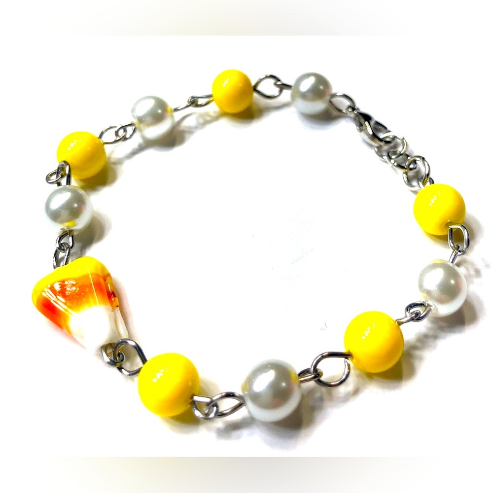 Handmade New Orange Yellow & White Candy Corn Bracelet Halloween Fall
